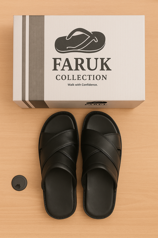 Pure Leather Slippers LS 80 For Men (Black)