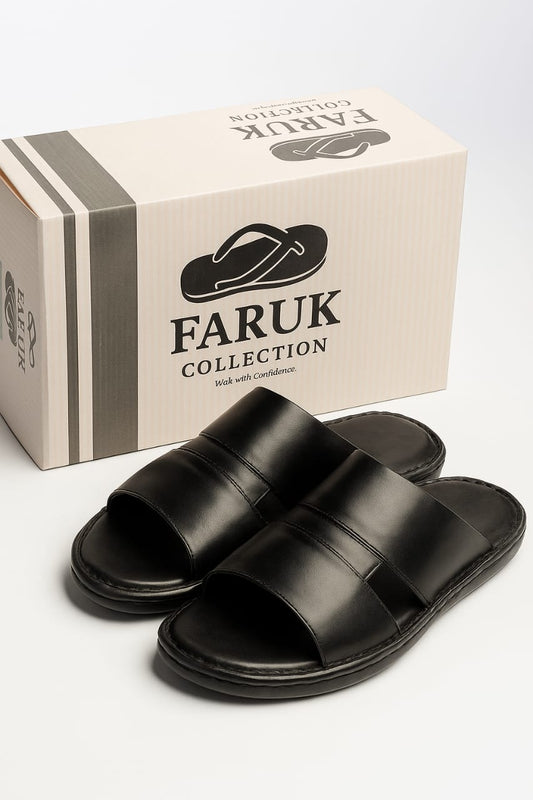 Pure Leather Handmade Slipper for Men LS 77 Black