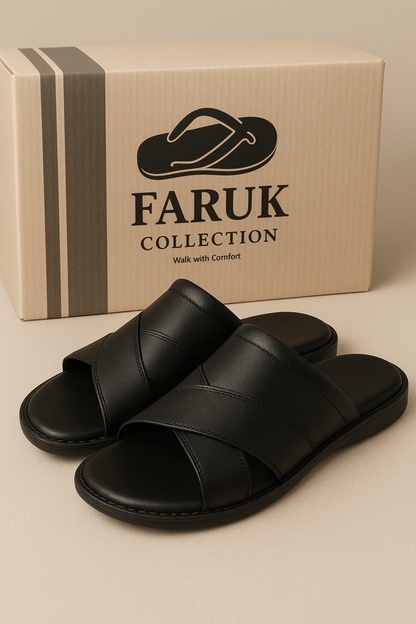 Pure Leather Slippers LS 80 For Men (Black)